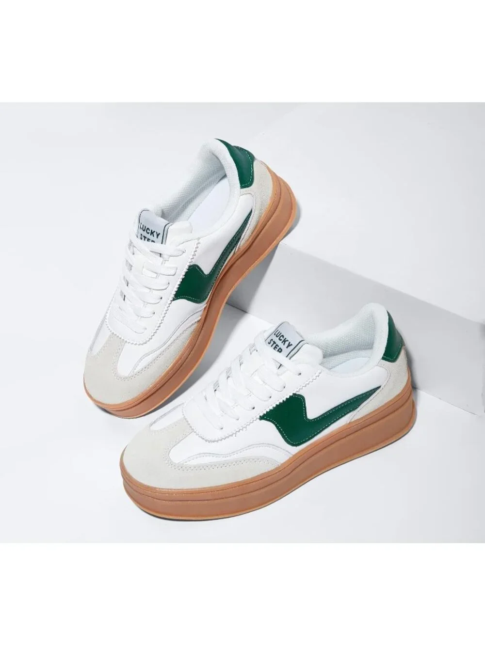 🆕Women's White Green Platform Fashion Sneakers Thick Sole Casual Walking Shoes